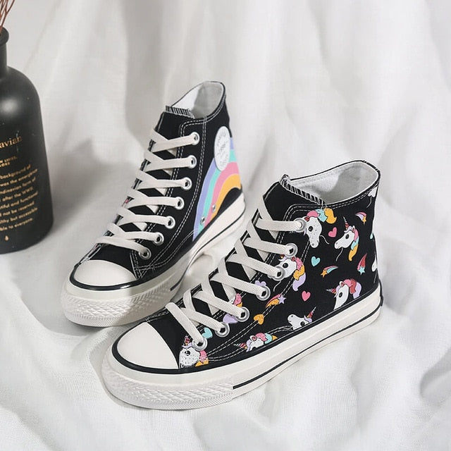 Rainbow Unicorn Canvas Shoes (High Tops 