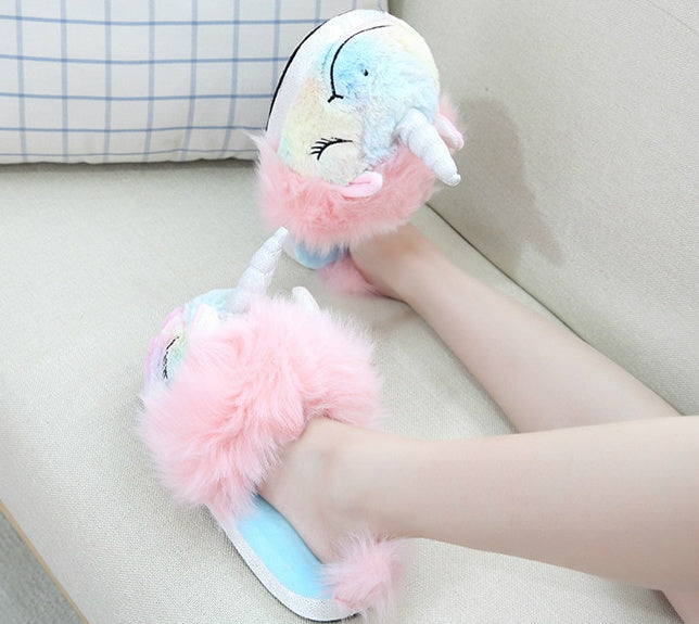 unicorn plush slippers