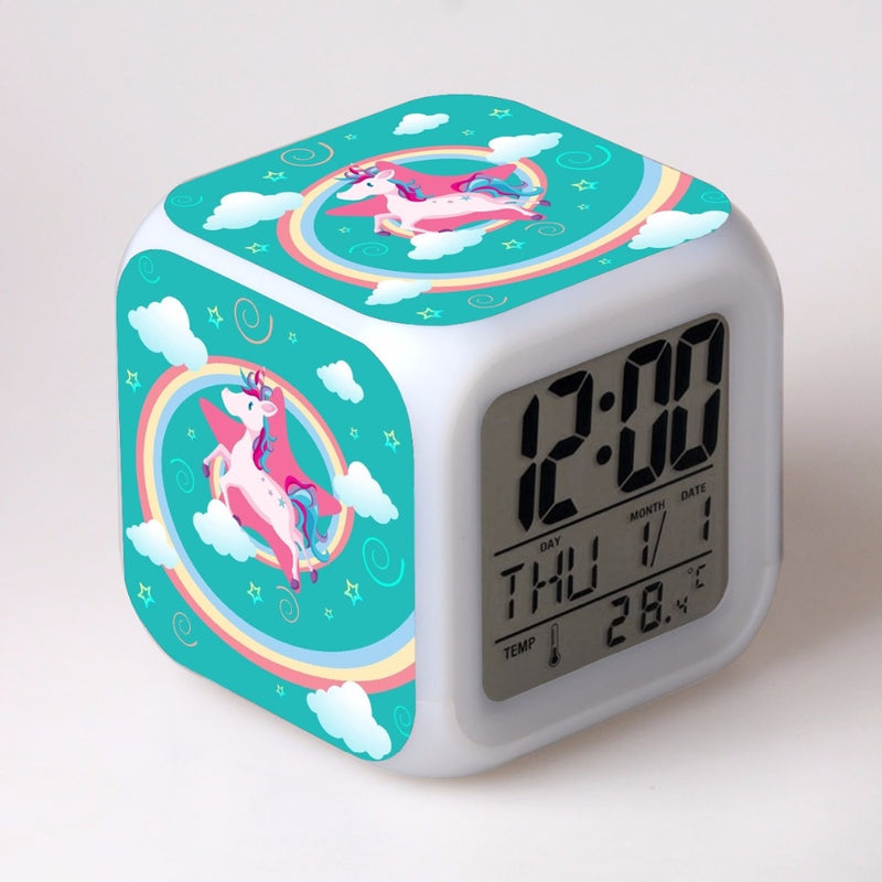 unicorn alarm clock 7 colors led night light