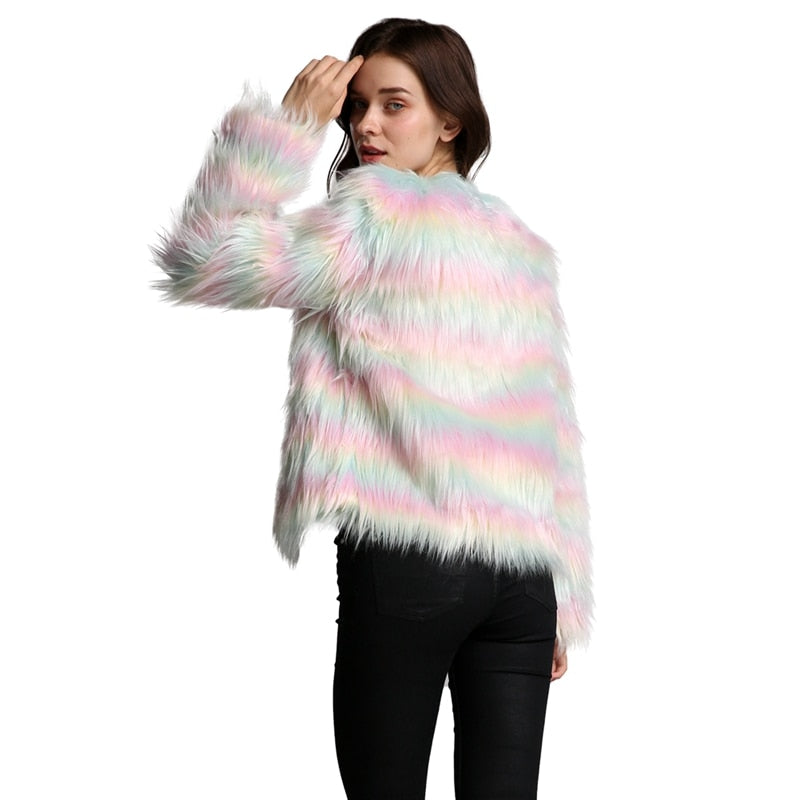 Pastel Rainbow Faux Fur Coat - Well Pick