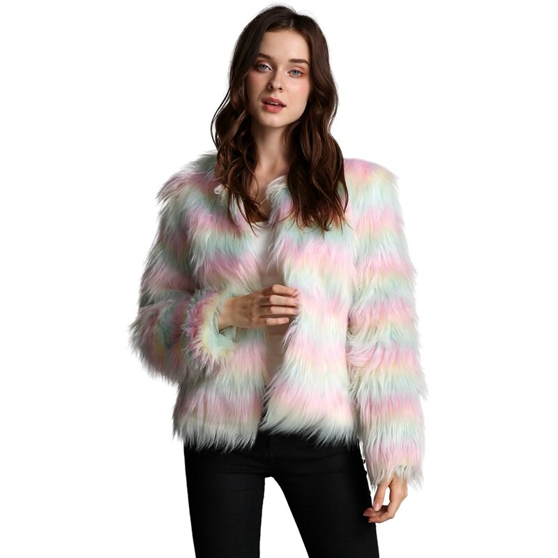 Pastel Rainbow Faux Fur Coat - Well Pick