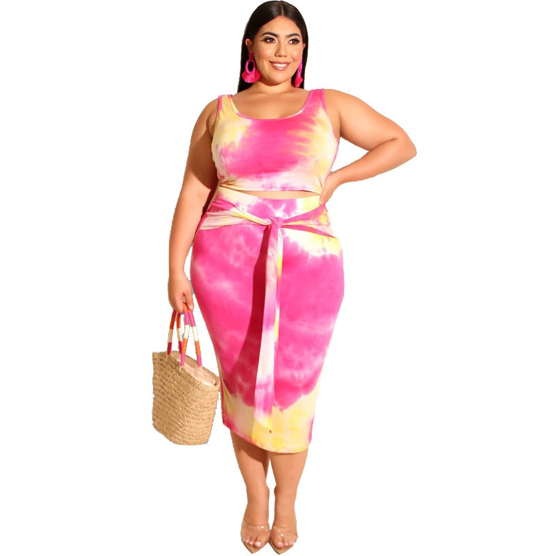 Plus Size Tie-Dye Printed Clothing Set - Well Pick