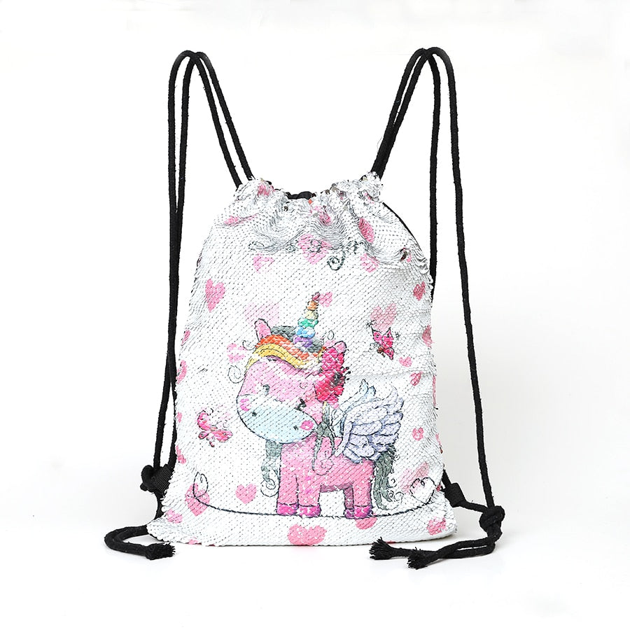 unicorn drawstring sequin backpack