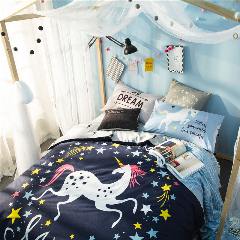 Unicorn Stars Dark Blue Bedding Sets Well Pick