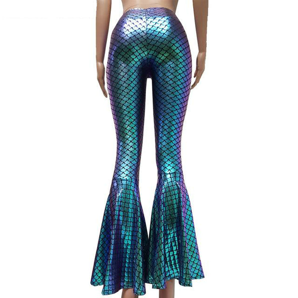 Holographic Wide Leg Flare Bell Bottom Pants - Well Pick