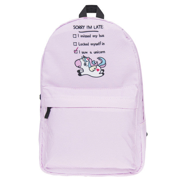 pink purple and blue backpack