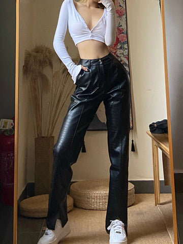 Black Plus Size Cropped Vegan Leather Pants