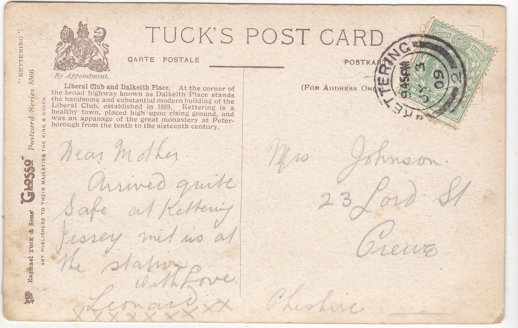 KETTERING LIBERAL CLUB & DALKEITH PLACE - OLD POSTCARD (ref 3319/20/5 ...