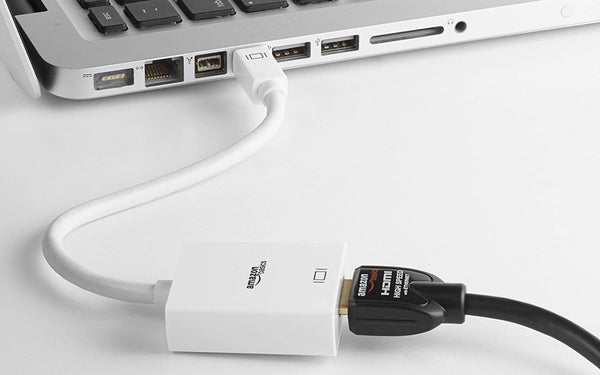 Mini DisplayPort cable used to connect an older macbook laptop to an external display.