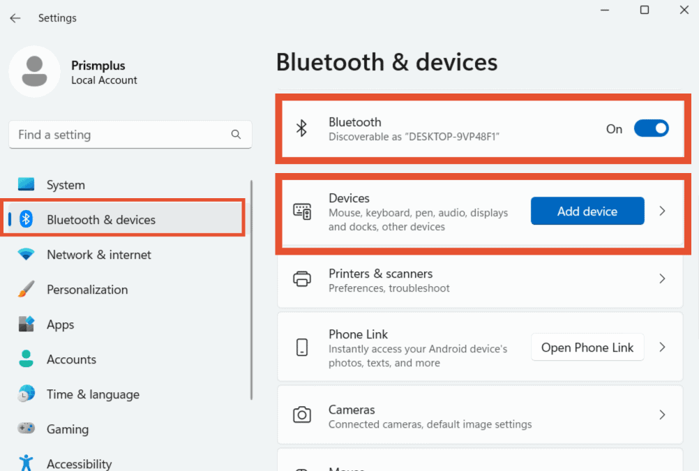 Navigating to Bluetooth in Windows 11