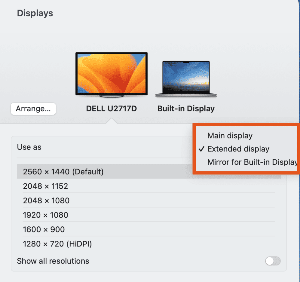 Choosing display preferences on macOS Ventura