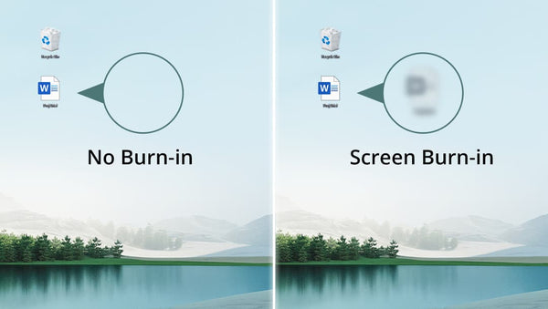 Example of screen burn-in compared to a screen that is completely fine.