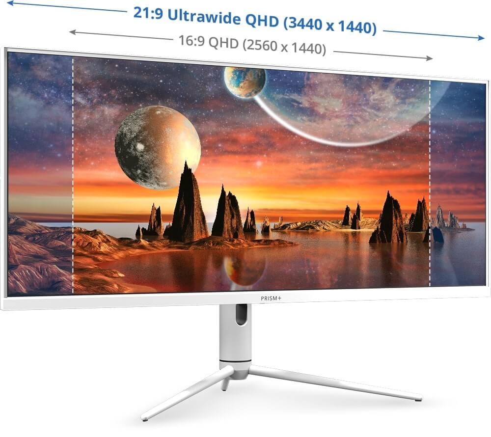 21:9 aspect ratio of Ultrawide monitor compared to 16:9 aspect ratio of normal monitors