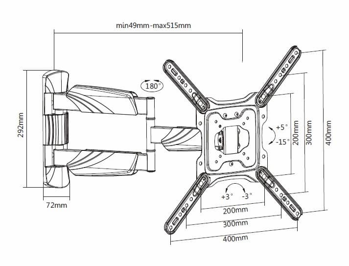 Dimensions of a PRISM+ wall mount and its VESA specifications