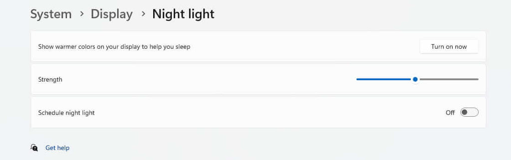 Turning on the night light settings in Windows 11