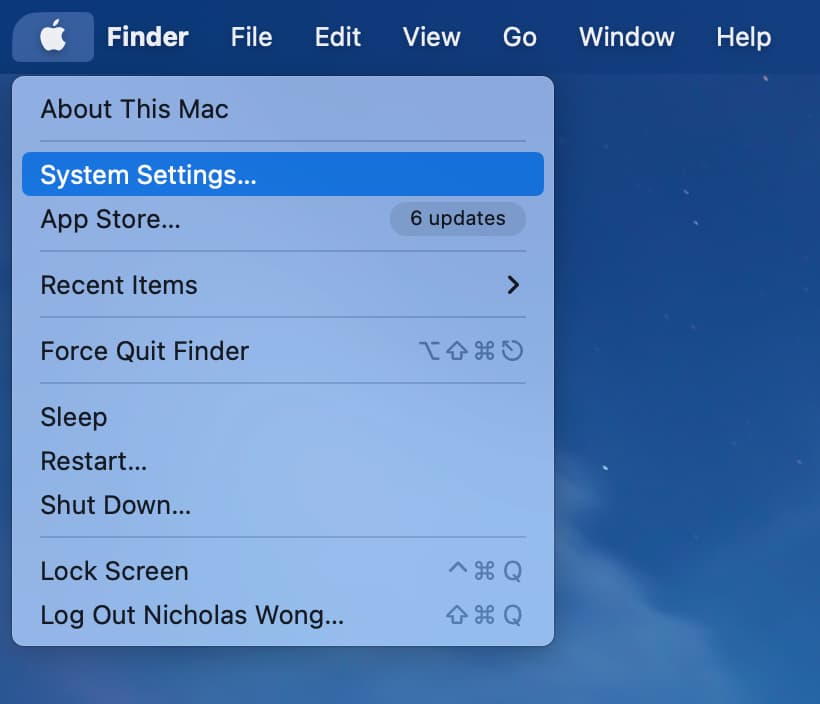 Navigating to system settings in macOS Ventura