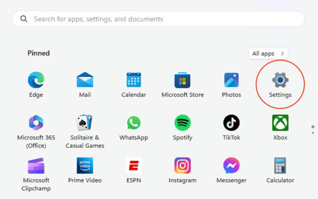 Windows settings option 