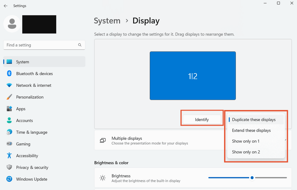 Choosing display options for external monitor