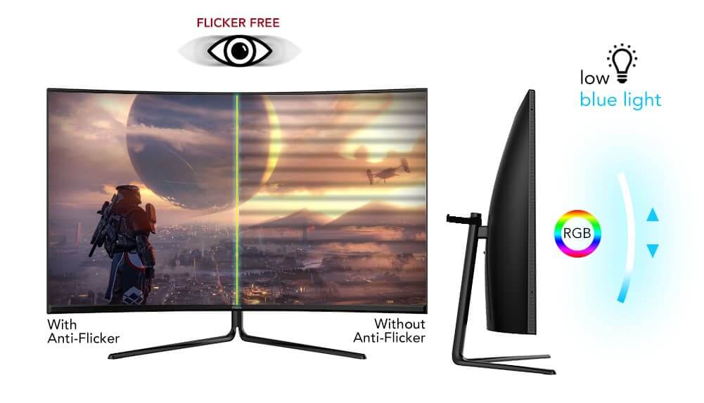 PRISM+ gaming monitors have flicker-free technology that helps to reduce eye fatigue.