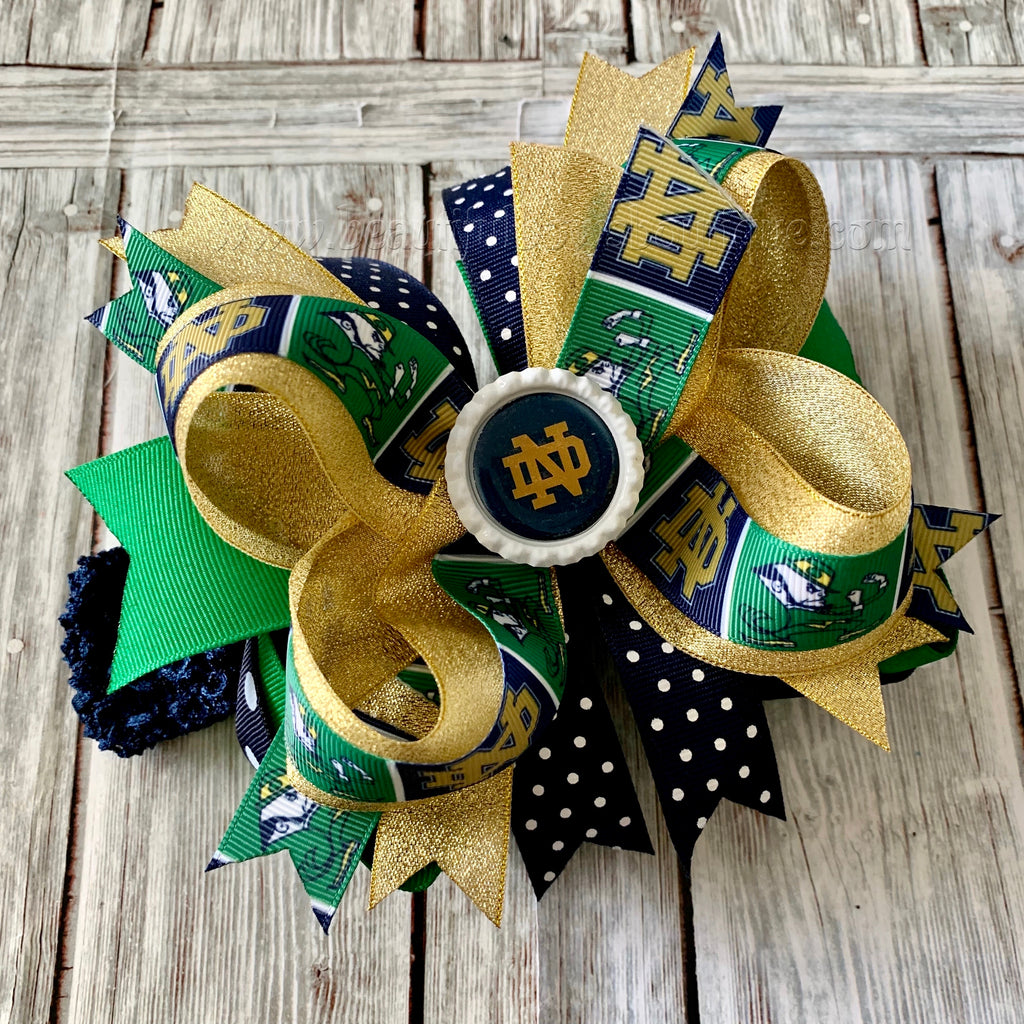 Notre Dame Hair Bow Gold Navy Blue Green, Notre Dame Baby Headband