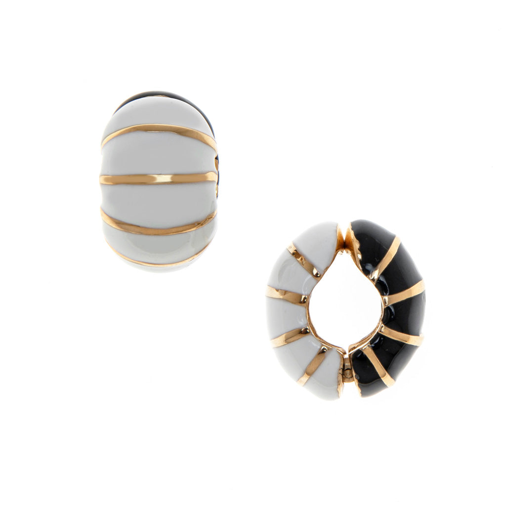 Black White Segmented Reversible Hugs Clip Earrings