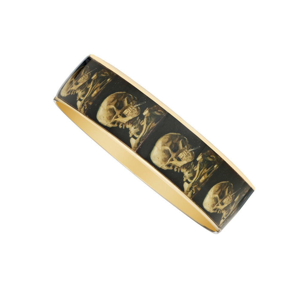 Van Gogh Skull Goldtone Bangle Bracelet 1"
