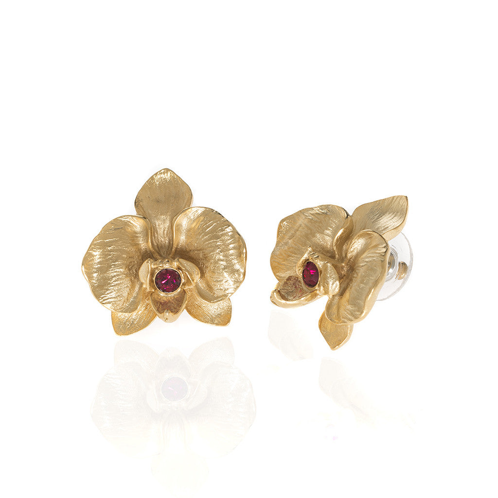 Orchid Goldtone Earring With Ruby Crystal