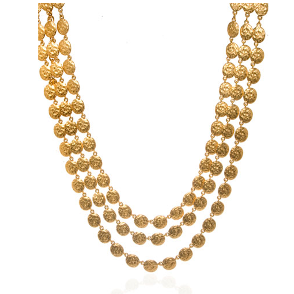 Molten Gold Three-Strand Disc Necklace