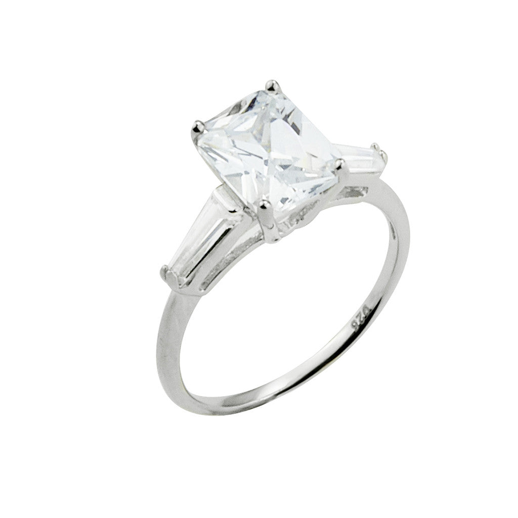 Sterling Silver Emerald Cut CZ Ring 