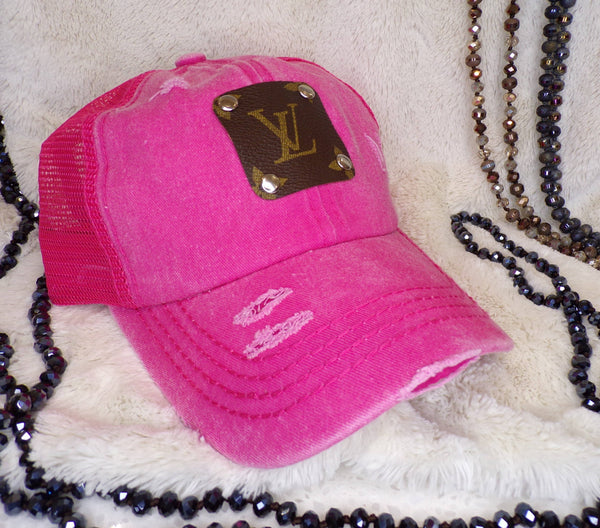 Light Blue Upcycled Authentic Louis Vuitton Leather Patch Dad Hat