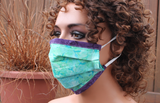 Fabric face mask with Elastic - aqua Leaves purple