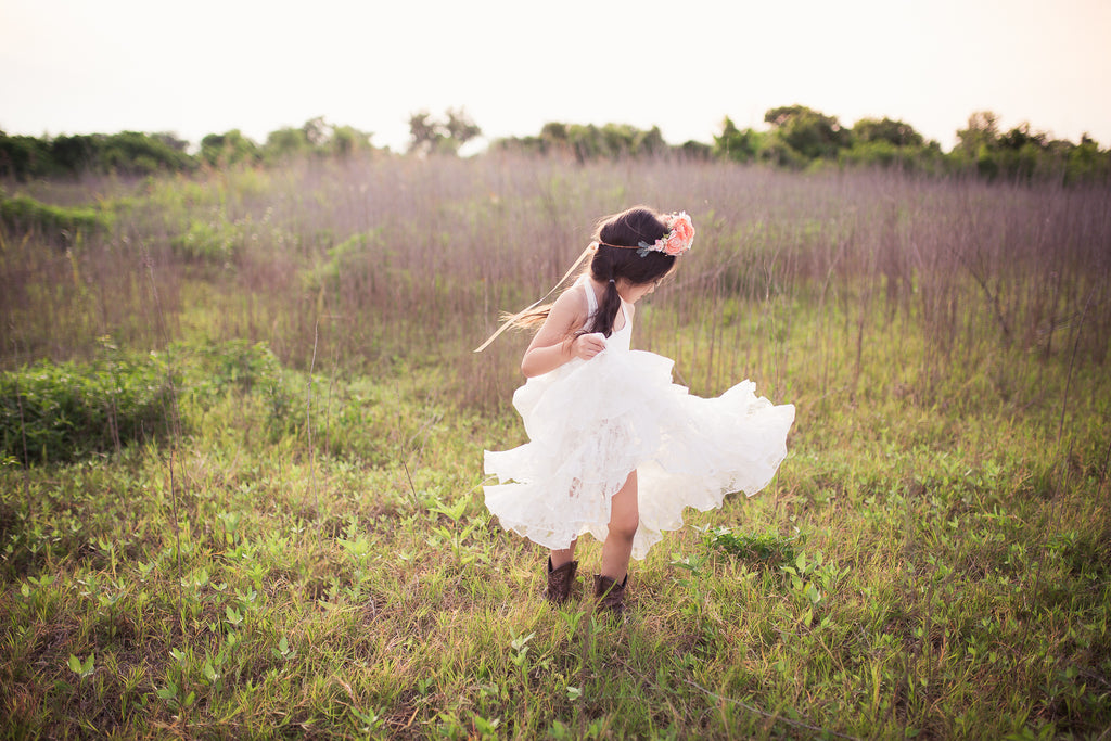 white boho rustic flower girl junior bridesmaid high low maxi dress