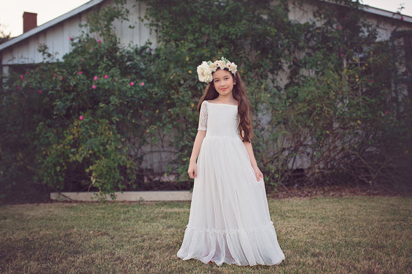 boho lace flower girl first communion dress