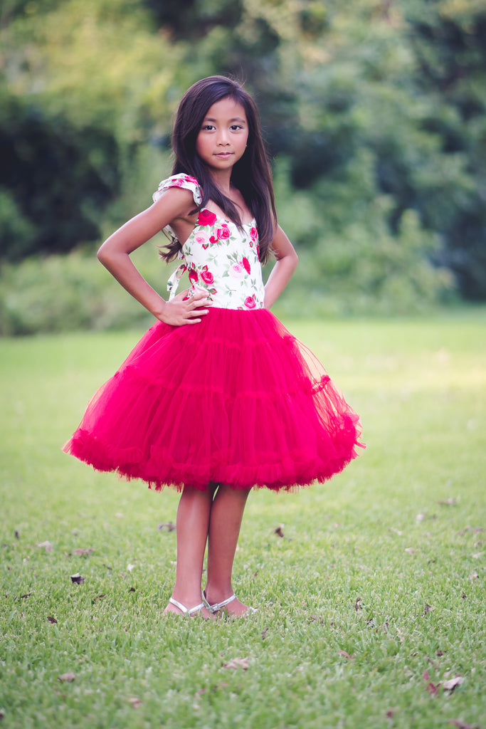 red floral toddler girl Christmas tutu twirl dress