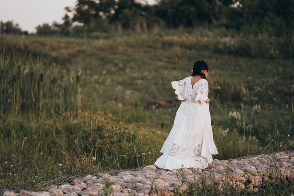 antique white lace junior bridesmaid dress