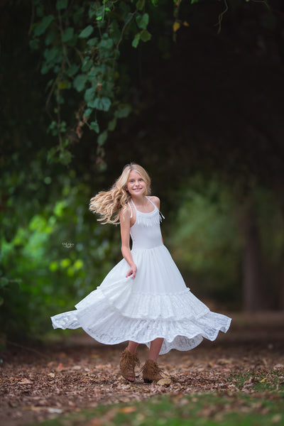 Willow Boho Dress in White Twirling