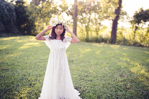 bohemian chic flower girl lace maxi dress