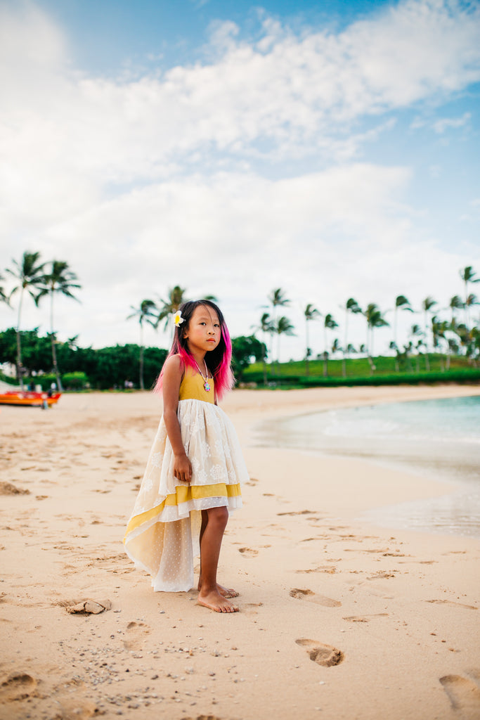 boho beach mustard yellow flower girl tween high lowdresses 