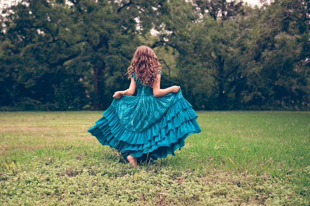 boho beach peacock blue flower girl maxi dress rustic junior bridesmaid lace ruffle dress