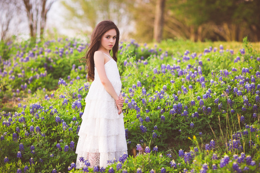 bohemian lace flower girl dress Texas bluebonnet photo ideas for kids