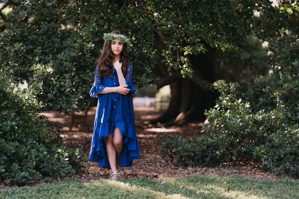 boho rustic navy lace flower girl dress