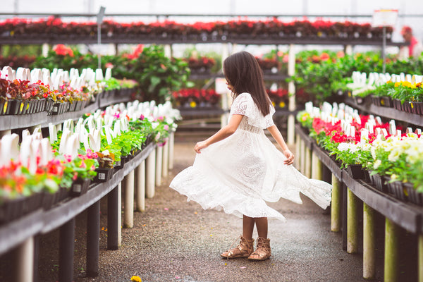 bohemian chic white lace flower girl high low off shoulder dress