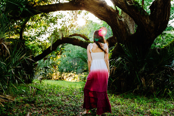 ombre pink women's boho maxi dress