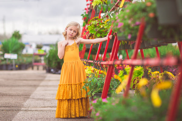 mustard yellow bohemian lace maxi dress for girls toddlers