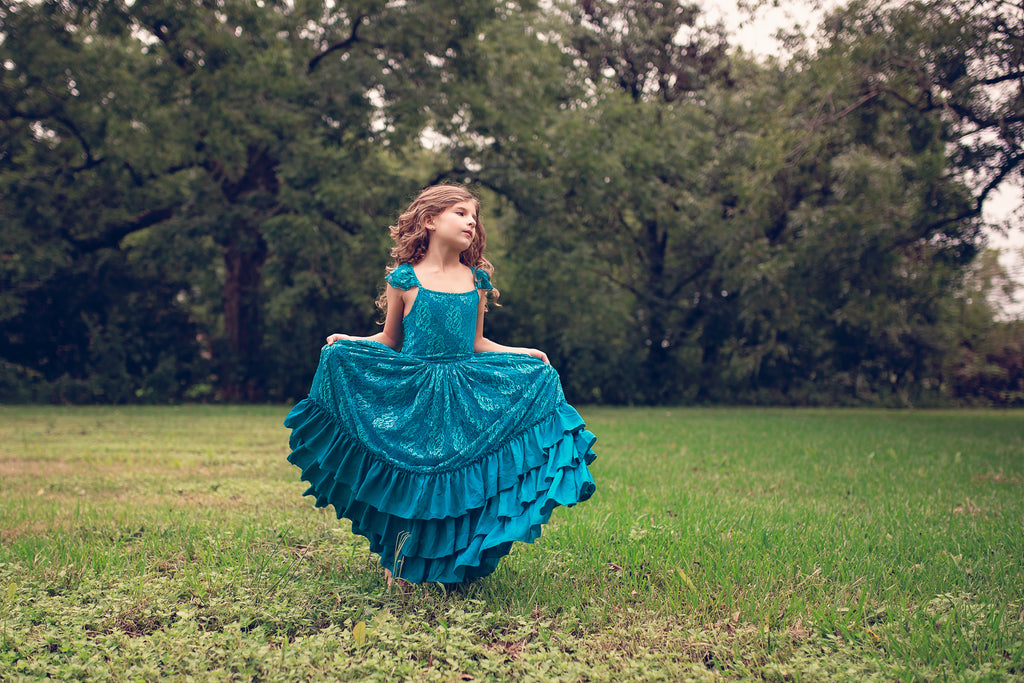 peacock blue rustic beach flower girl lace dresses boho junior bridesmaid maxi dresses