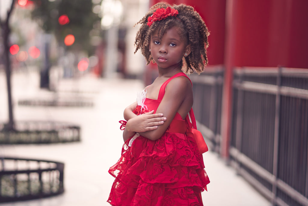 red rustic vintage flower girl ruffle dress Christmas holiday dress