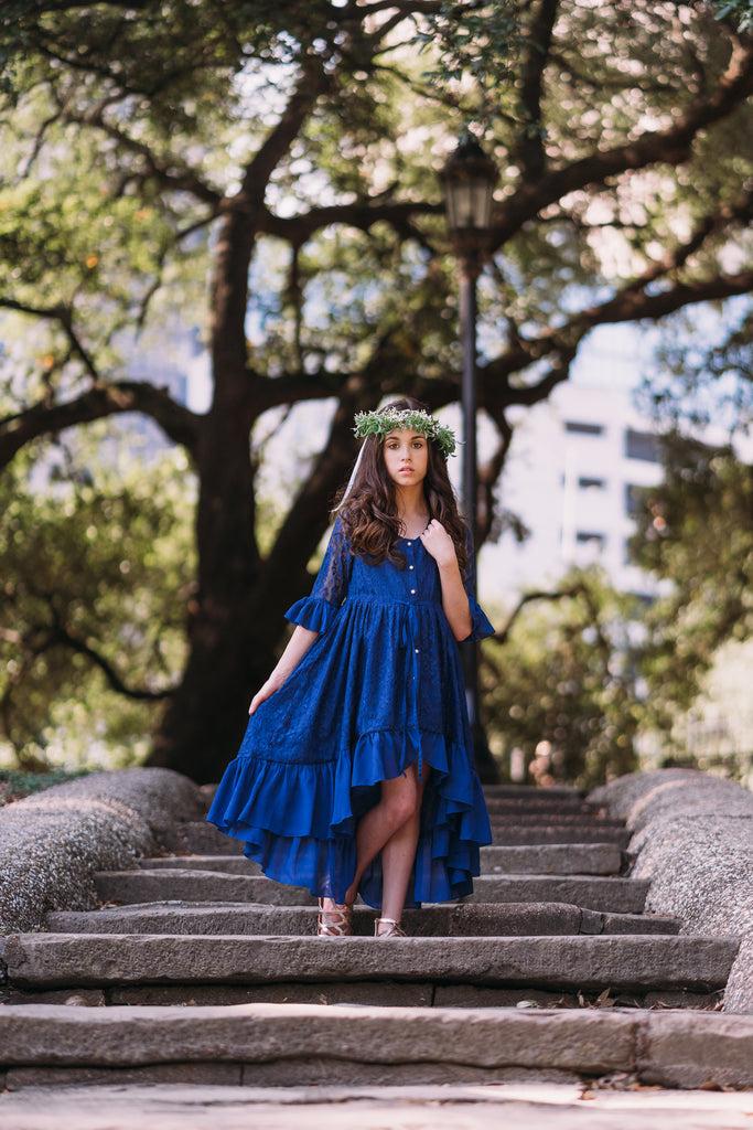 rustic boho navy lace flower girl dress