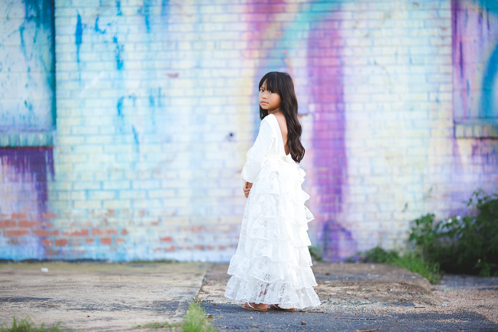 rustic country vintage white ruffle long flower girl dresses junior bridesmaid dress