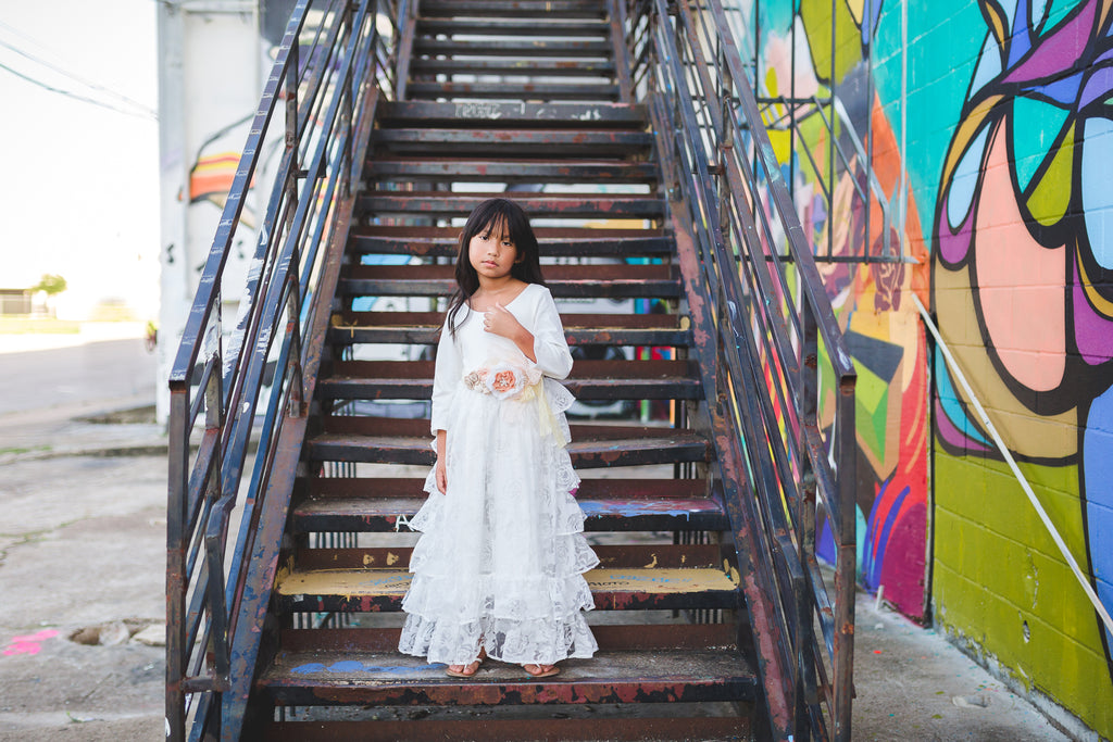 rustic white flower girl long vintage ruffle dresses country junior bridesmaid dress