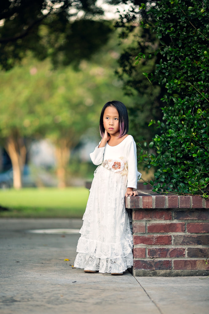 toddler girl princess ruffle white flower girl dress rustic junior bridesmaid floor length dress